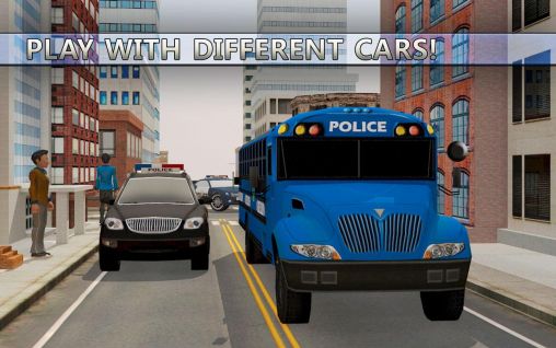 Park ein Polizeiauto und einen Bus ein