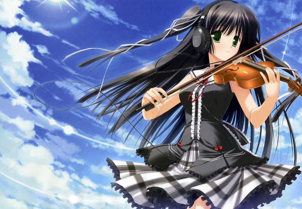 Musik,Anime,Mädchen,Sky,Werkzeuge,Kopfhörer,Violinen