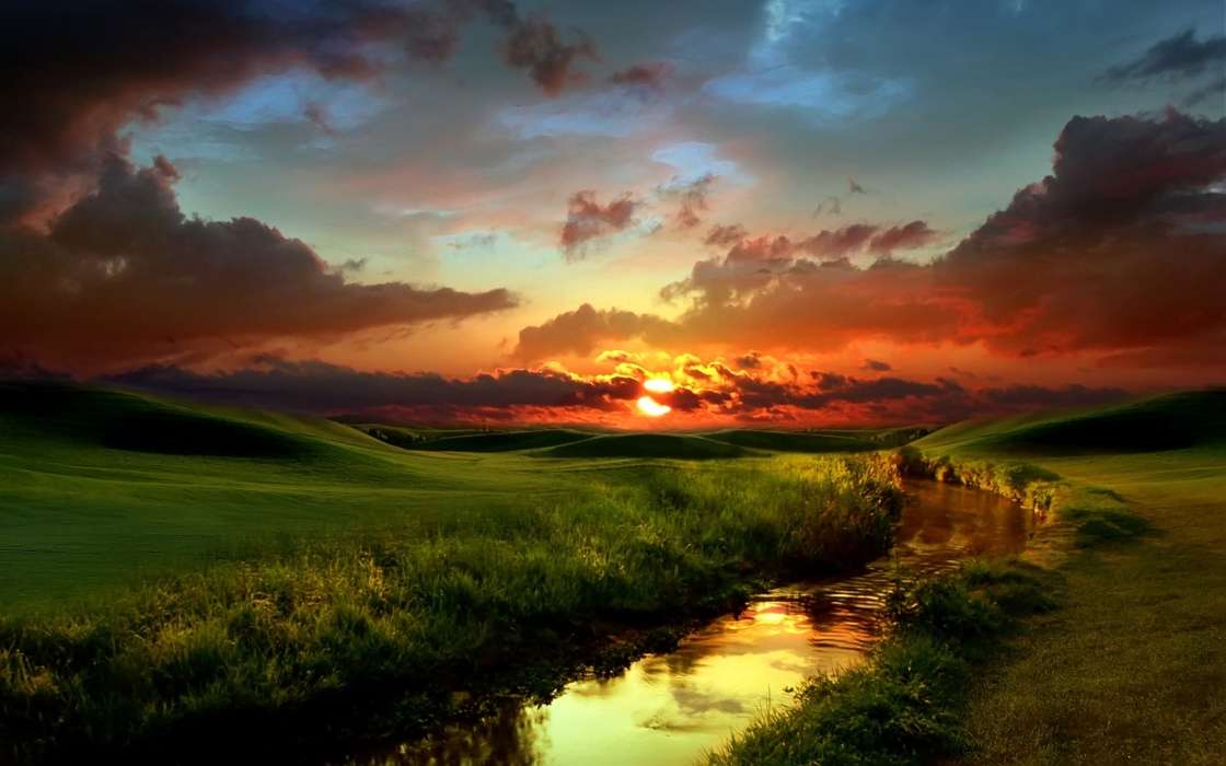Landschaft,Flüsse,Sunset,Grass,Sky,Fotokunst,Clouds