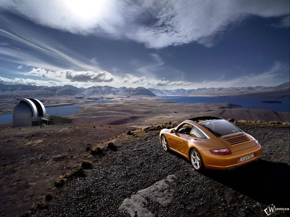 Transport,Landschaft,Auto,Porsche,Sky,Mountains,Clouds