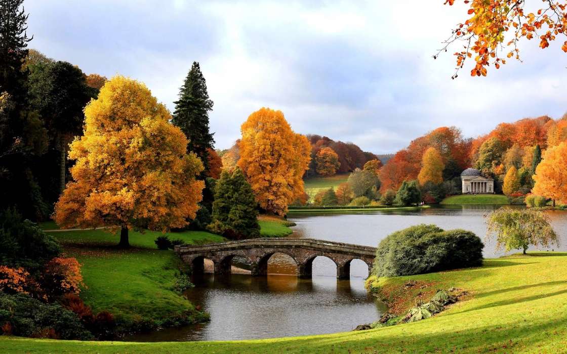 Landschaft,Flüsse,Bridges,Bäume,Herbst