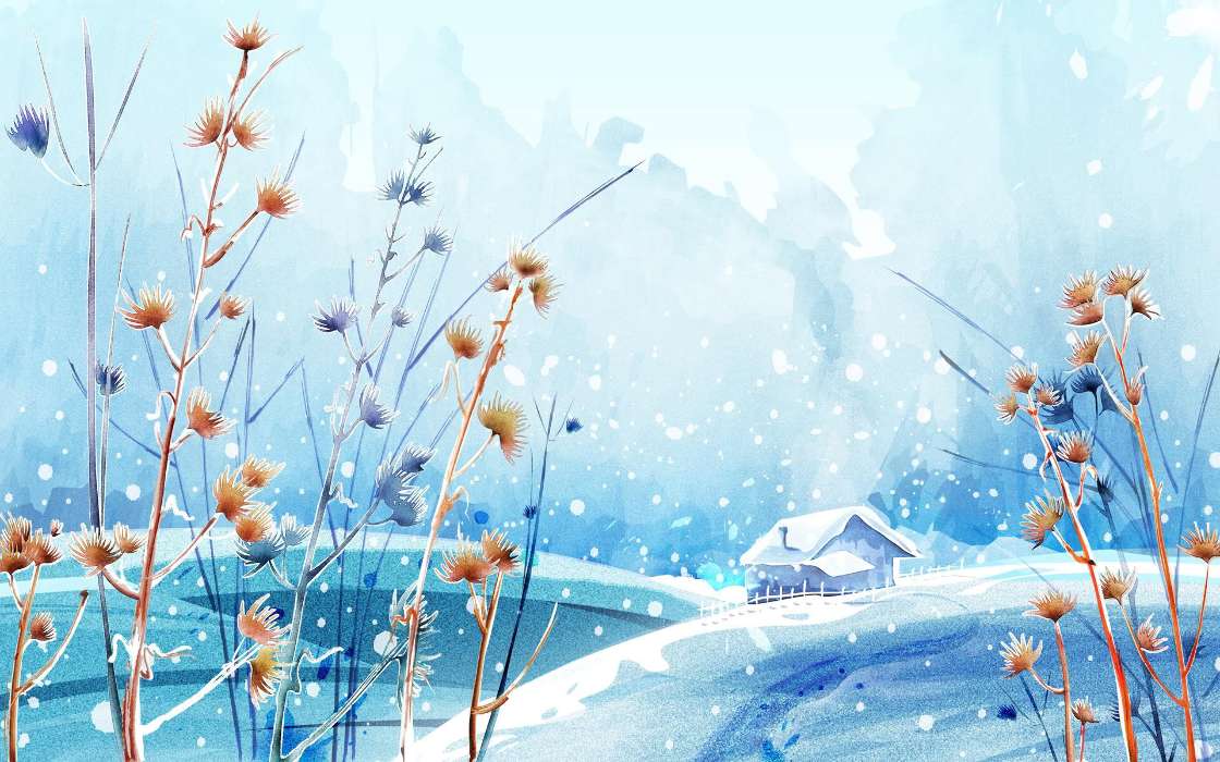 Pflanzen,Landschaft,Winterreifen,Häuser,Schnee,Bilder