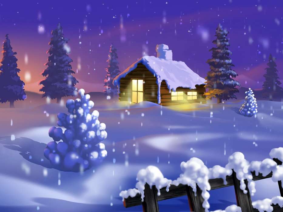 Landschaft,Winterreifen,Häuser,Schnee,Bilder
