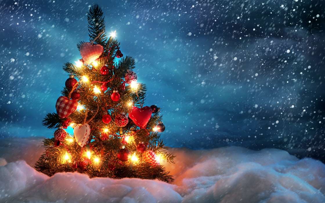 Feiertage,Neujahr,Schnee,Tannenbaum