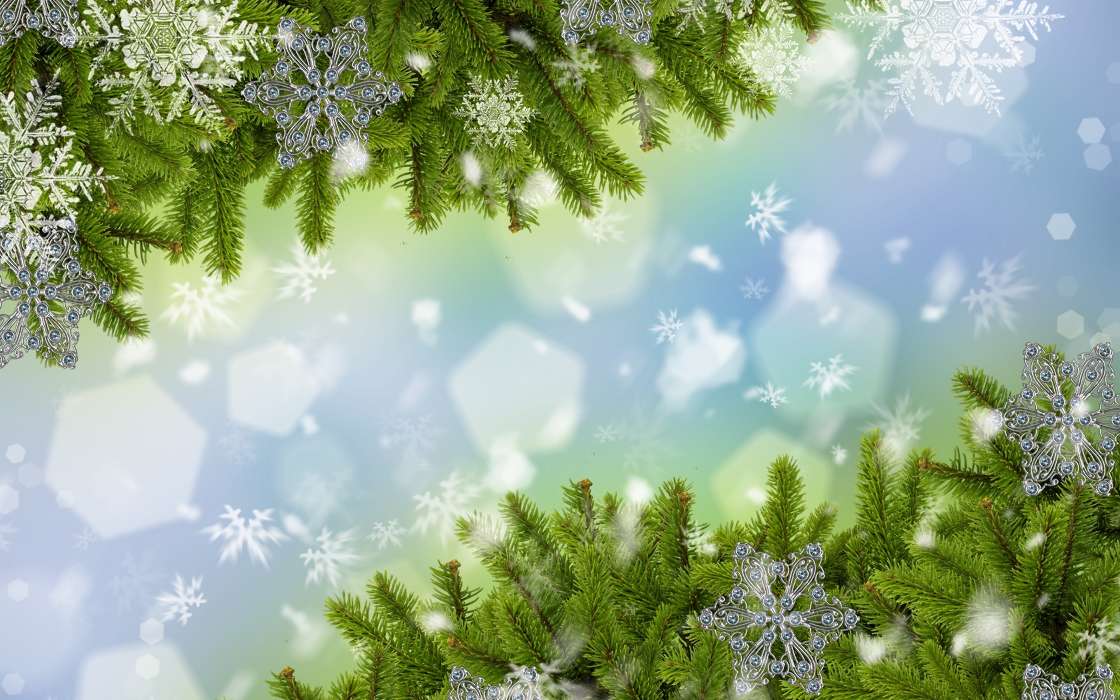 Feiertage,Neujahr,Tannenbaum,Schneeflocken
