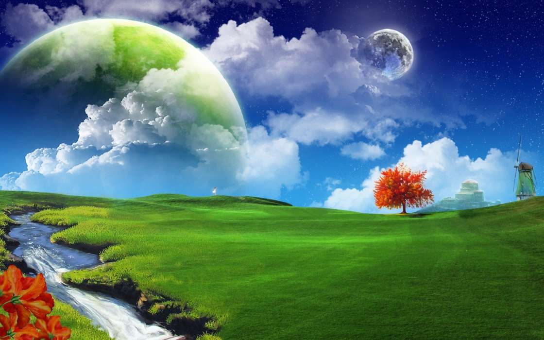 Landschaft,Grass,Hintergrund,Sky,Planets,Clouds,Mond