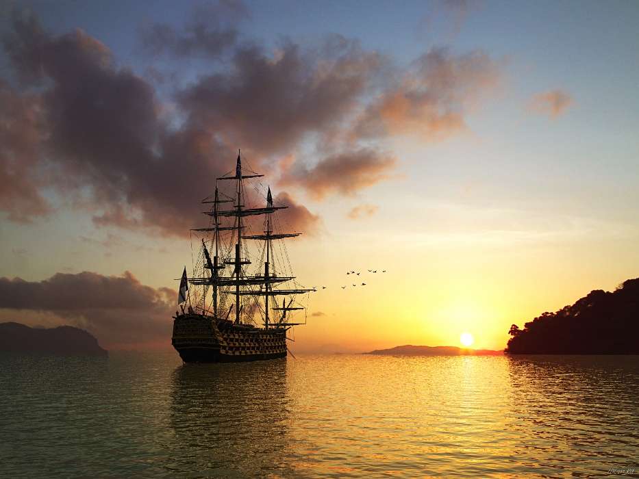 Landschaft,Sunset,Schiffe,Sea