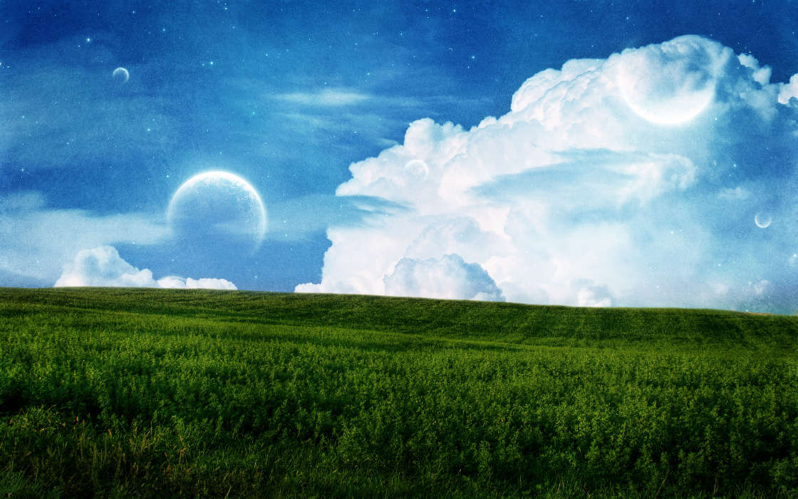 Landschaft,Felder,Sky,Planets,Clouds,Mond
