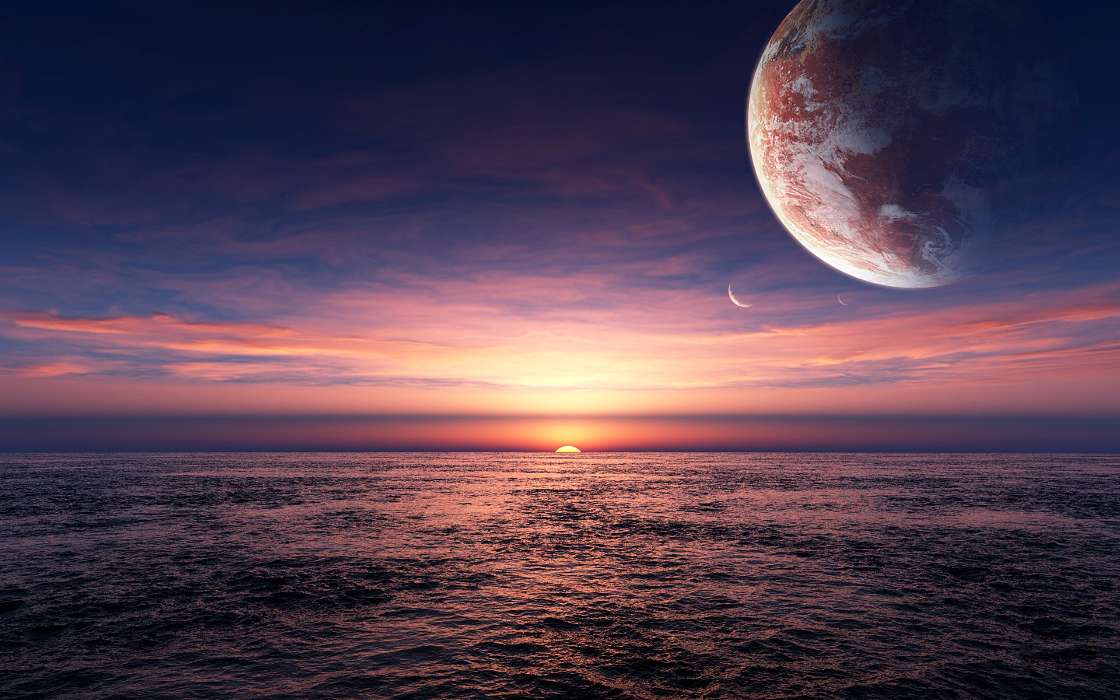 Landschaft,Wasser,Sunset,Planets,Sea,Sun