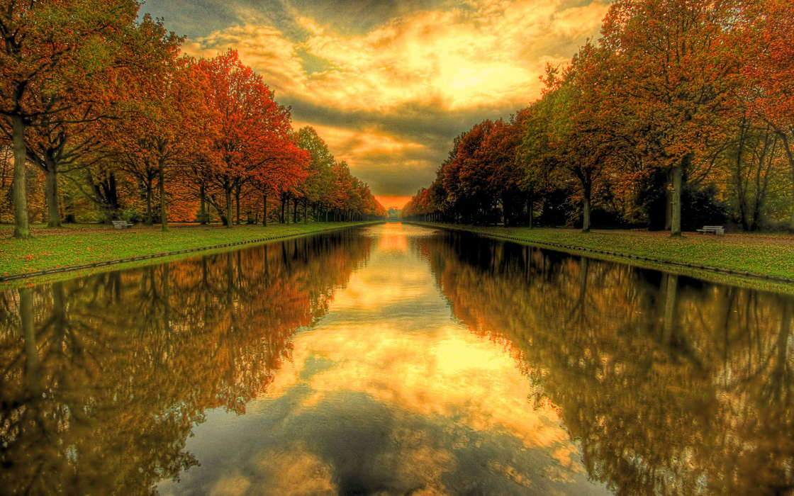 Landschaft,Flüsse,Bäume,Sunset,Herbst