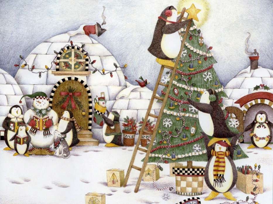 Weihnachten,Bilder,Feiertage,Pinguins,Schnee