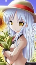 Lade kostenlos Hintergrundbilder Anime,Pflanzen,Blumen,Mädchen,Sonnenblumen für Handy oder Tablet herunter.