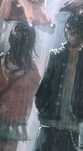 Lade kostenlos Hintergrundbilder Anime,Mädchen,Regen,Männer für Handy oder Tablet herunter.