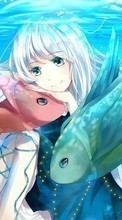 Lade kostenlos Hintergrundbilder Anime,Mädchen,Sea,Fische für Handy oder Tablet herunter.