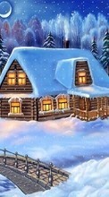 Lade kostenlos Hintergrundbilder Landschaft,Winterreifen,Häuser,Bridges,Übernachtung,Schnee,Bilder für Handy oder Tablet herunter.
