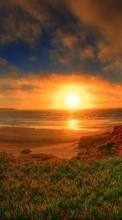 Lade kostenlos 360x640 Hintergrundbilder Landschaft,Sunset,Grass,Sky,Kunst,Sun für Handy oder Tablet herunter.