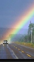 Lade kostenlos Hintergrundbilder Auto,Roads,Regenbogen,Landschaft für Handy oder Tablet herunter.