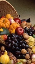 Lade kostenlos Hintergrundbilder Obst,Lebensmittel,Äpfel,Pears,Trauben,Kürbis für Handy oder Tablet herunter.