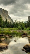 Lade kostenlos Hintergrundbilder Landschaft,Flüsse,Bäume,Stones,Mountains für Handy oder Tablet herunter.
