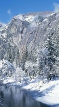 Lade kostenlos 800x480 Hintergrundbilder Landschaft,Winterreifen,Flüsse,Bäume,Mountains,Schnee für Handy oder Tablet herunter.