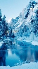 Lade kostenlos Hintergrundbilder Mountains,Schnee,Landschaft,Winterreifen,Flüsse,Bäume für Handy oder Tablet herunter.