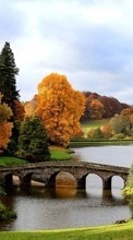 Lade kostenlos Hintergrundbilder Landschaft,Flüsse,Bridges,Bäume,Herbst für Handy oder Tablet herunter.
