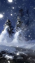 Lade kostenlos Hintergrundbilder Landschaft,Bäume,Übernachtung,Schnee für Handy oder Tablet herunter.