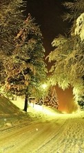 Lade kostenlos Hintergrundbilder Landschaft,Winterreifen,Bäume,Übernachtung,Schnee für Handy oder Tablet herunter.