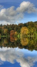 Lade kostenlos Hintergrundbilder Flüsse,Bäume,Herbst,Clouds,Landschaft für Handy oder Tablet herunter.