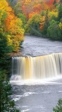 Lade kostenlos Hintergrundbilder Landschaft,Flüsse,Bäume,Herbst,Wasserfälle für Handy oder Tablet herunter.