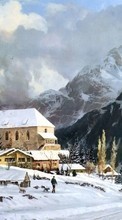 Lade kostenlos Hintergrundbilder Landschaft,Winterreifen,Häuser,Sky,Mountains,Clouds für Handy oder Tablet herunter.