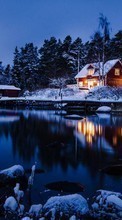 Lade kostenlos Hintergrundbilder Landschaft,Winterreifen,Häuser,Seen für Handy oder Tablet herunter.