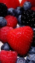 Lade kostenlos 320x480 Hintergrundbilder Obst,Lebensmittel,Erdbeere,Blaubeeren,Berries für Handy oder Tablet herunter.