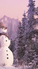 Lade kostenlos Hintergrundbilder Landschaft,Winterreifen,Neujahr,Schnee,Tannenbaum,Weihnachten,Schneemann für Handy oder Tablet herunter.