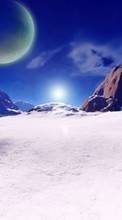 Lade kostenlos Hintergrundbilder Winterreifen,Fantasie,Sky,Planets,Mountains,Sun für Handy oder Tablet herunter.