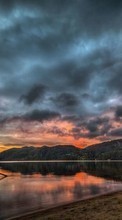 Lade kostenlos Hintergrundbilder Landschaft,Flüsse,Sunset,Mountains,Clouds für Handy oder Tablet herunter.