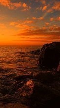 Lade kostenlos Hintergrundbilder Waves,Landschaft,Sunset,Stones,Sea,Clouds für Handy oder Tablet herunter.