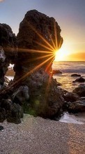 Lade kostenlos Hintergrundbilder Sunset,Stones,Sea,Strand,Landschaft für Handy oder Tablet herunter.