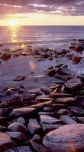 Lade kostenlos 320x480 Hintergrundbilder Landschaft,Sunset,Stones,Sea für Handy oder Tablet herunter.
