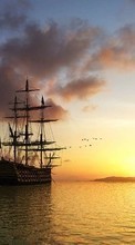 Lade kostenlos Hintergrundbilder Landschaft,Sunset,Schiffe,Sea für Handy oder Tablet herunter.