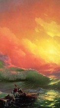 Lade kostenlos Hintergrundbilder Sunset,Sea,Waves,Landschaft,Menschen für Handy oder Tablet herunter.