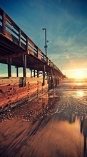 Lade kostenlos Hintergrundbilder Landschaft,Bridges,Sunset,Sea,Sun für Handy oder Tablet herunter.