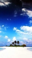Lade kostenlos Hintergrundbilder Sand,Palms,Landschaft,Sea,Clouds für Handy oder Tablet herunter.