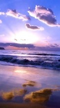 Lade kostenlos Hintergrundbilder Strand,Landschaft,Sunset,Sea,Clouds,Waves für Handy oder Tablet herunter.