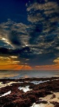 Lade kostenlos Hintergrundbilder Sunset,Sea,Clouds,Strand,Landschaft für Handy oder Tablet herunter.
