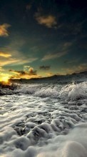 Lade kostenlos Hintergrundbilder Landschaft,Sunset,Sea,Waves für Handy oder Tablet herunter.