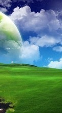 Lade kostenlos 320x480 Hintergrundbilder Landschaft,Grass,Sky,Planets für Handy oder Tablet herunter.