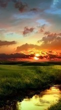 Lade kostenlos Hintergrundbilder Landschaft,Flüsse,Sunset,Grass,Sky,Sun für Handy oder Tablet herunter.