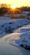 Lade kostenlos Hintergrundbilder Landschaft,Winterreifen,Flüsse,Sunset,Schnee für Handy oder Tablet herunter.