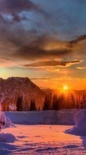 Lade kostenlos Hintergrundbilder Landschaft,Schnee,Sunset,Winterreifen für Handy oder Tablet herunter.